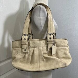 Coach Legacy Tote Bag F13732 Cream Pebbled Leather Satchel Silver Hardware Purse